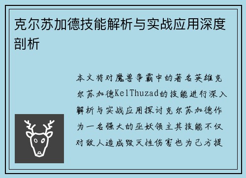 克尔苏加德技能解析与实战应用深度剖析